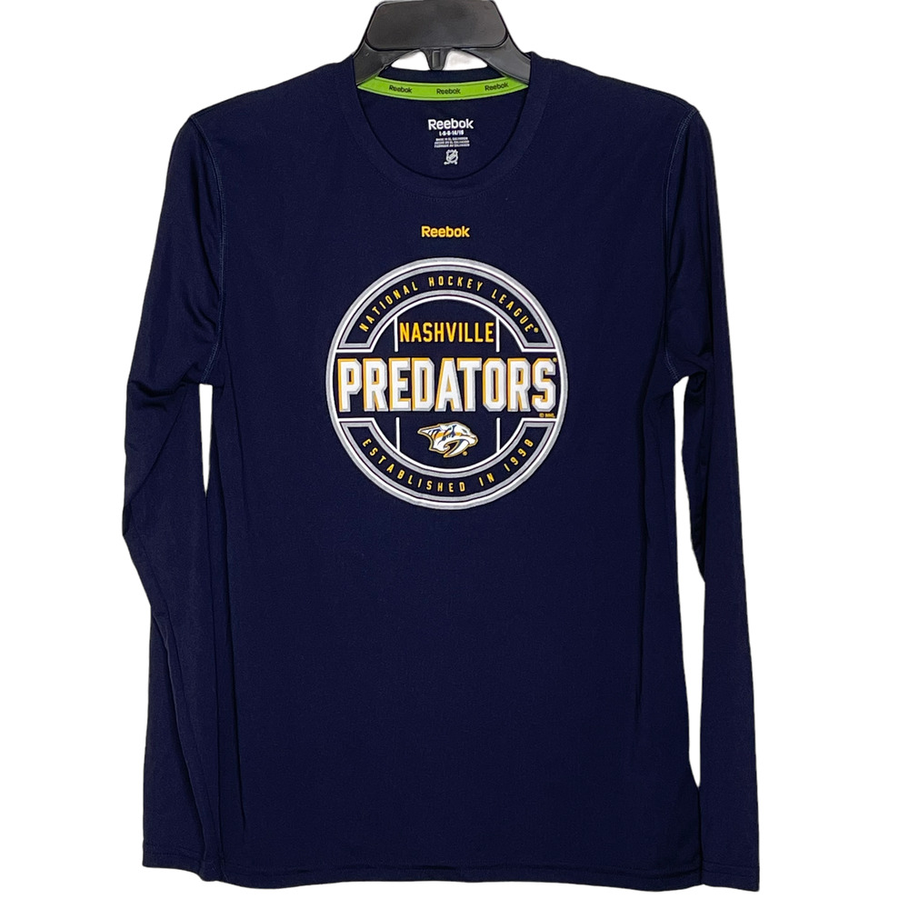 Reebok Boys Nashville Predators Performance‎ T-Shirt Navy Size Large (14-16) LS